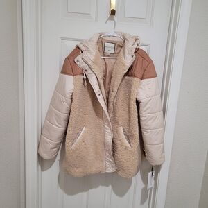 Bagatelle Cream and Tan Sherpa Jacket